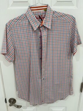 Robert Graham Short-Sleeve Plaid Button-Down Shirt - Blue, Red, Orange